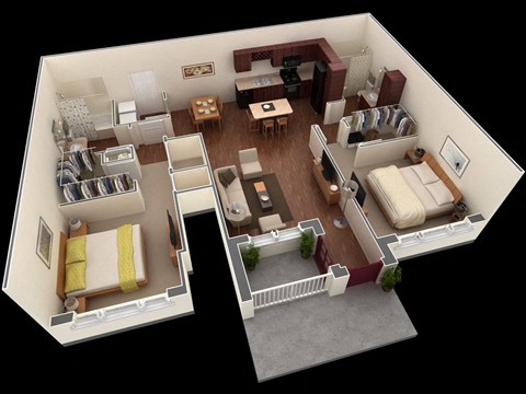 2 bed 2 bath floor plan A at Overlook at Stone Oak Park Apartments, San Antonio, Texas